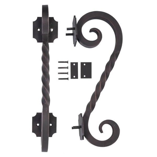 Juno black iron pull handle with rich forged detail.