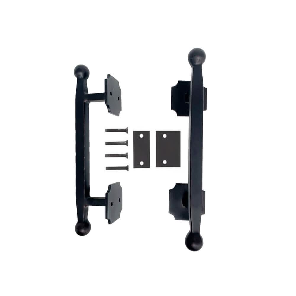 Liberty classic black iron door pull handle with hand forged design.
