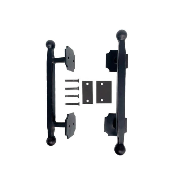 Liberty classic black iron door pull handle with hand forged design.