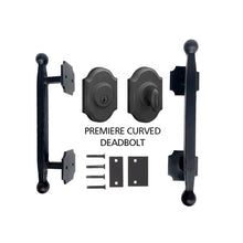 Load image into Gallery viewer, PINKYS Liberty iron door pull handle features a classic design w/ Premiere Curved Deadbolt lockset