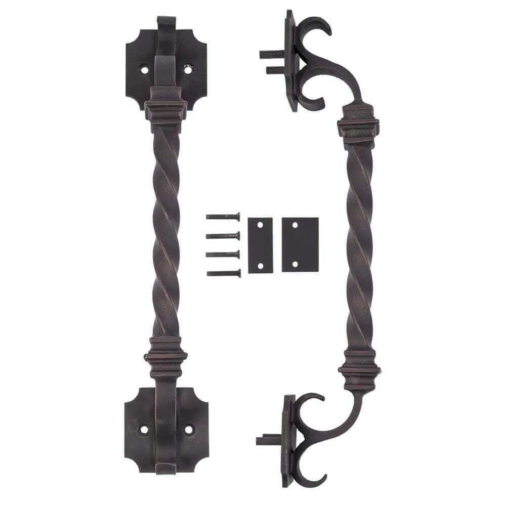 River hand forged black iron pull handle with sturdy grip.