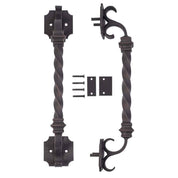 River hand forged black iron pull handle with sturdy grip.