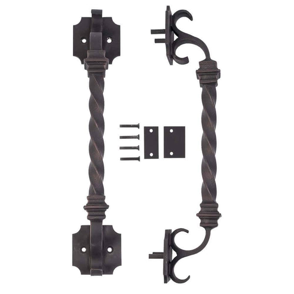 River hand forged black iron pull handle with sturdy grip.