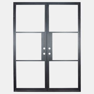 Black double opening steel door with 6 tempered glass held by dividers for Patio or entry door - PINKYS