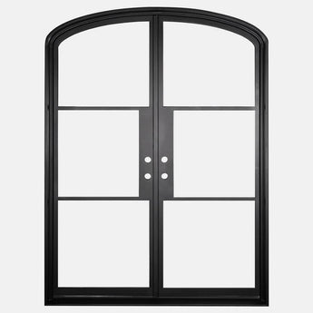 Mini Arched Black double opening steel door with 6 tempered glass held by dividers for Patio or entry door - PINKYS