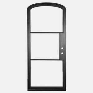 Mini Arched Black single opening steel door with 3 tempered glass panes held by dividers for Patio or entry door - PINKYS