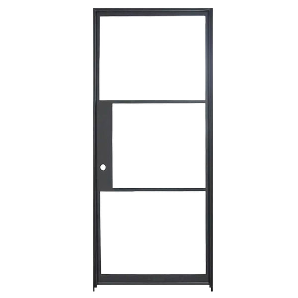 Air 4 single flat interior door in solid steel with slim frame and clear tempered glass