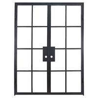 Double Flat Black Steel Door with Removable Threshold for entry doors, patio and french doors. Comes with Polyurethane dual foam weather stripping inside each frame, and 8 tempered single pane glass on each door - PINKYS