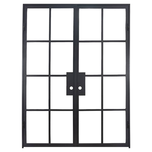 Double Flat Black Steel Door with Removable Threshold for entry doors, patio and french doors. Comes with Polyurethane dual foam weather stripping inside each frame, and 8 tempered single pane glass on each door - PINKYS
