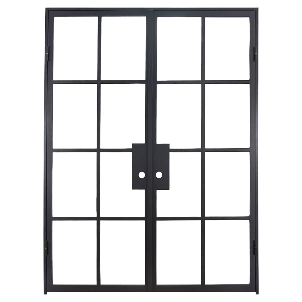 Double Flat Black Steel Door with Removable Threshold for entry doors, patio and french doors. Comes with Polyurethane dual foam weather stripping inside each frame, and 8 tempered single pane glass on each door - PINKYS