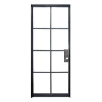 Single Flat Black Steel Door with Removable Threshold for entry doors, patio and french doors. Comes with Polyurethane dual foam weather stripping inside each frame, and 8 tempered single pane glass on each door - PINKYS