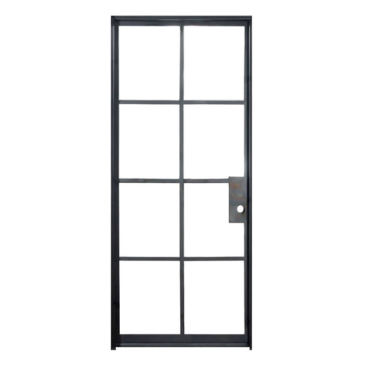 Single Flat Black Steel Door with Removable Threshold for entry doors, patio and french doors. Comes with Polyurethane dual foam weather stripping inside each frame, and 8 tempered single pane glass on each door - PINKYS