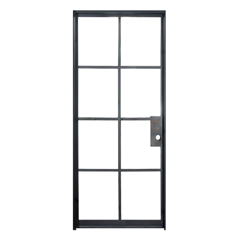 Single Flat Black Steel Door with Removable Threshold for entry doors, patio and french doors. Comes with Polyurethane dual foam weather stripping inside each frame, and 8 tempered single pane glass on each door - PINKYS