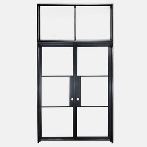 PINKYS Air 4 Interior Flat Top Black Steel Door w/ Flat top Transom with Removable Threshold