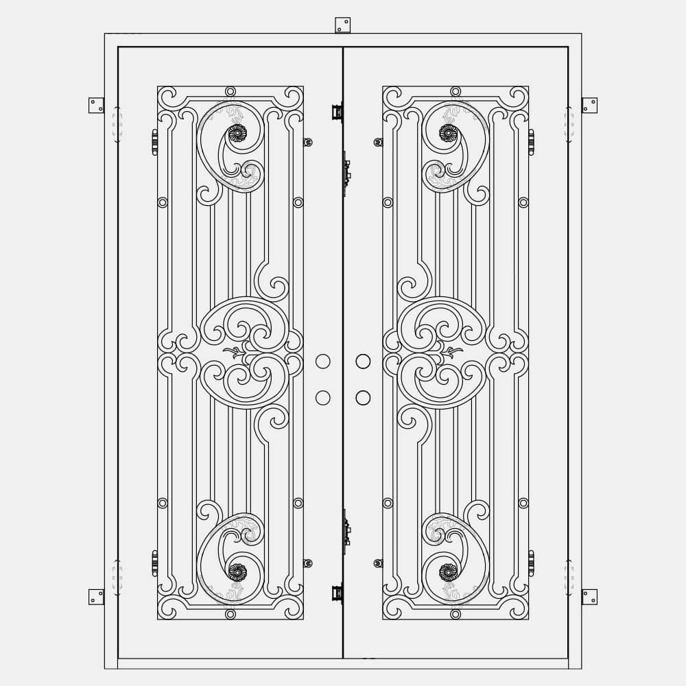 Manhattan bronze color exterior wrought iron double square top entry door.