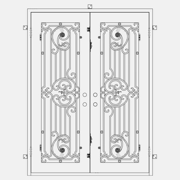 Manhattan bronze color exterior wrought iron double square top entry door.