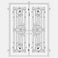 Double entryway doors with a thick iron and steel frame and a full pane of glass behind intricate iron detailing.