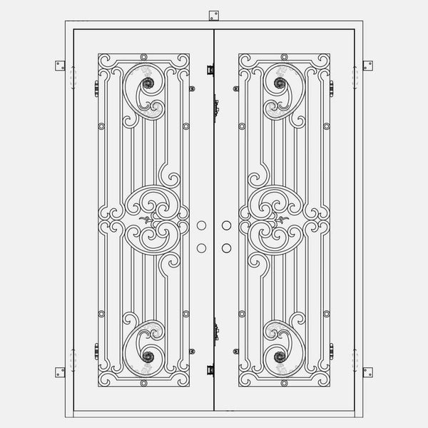 Manhattan bronze color metal double french door with square top and tempered glass.