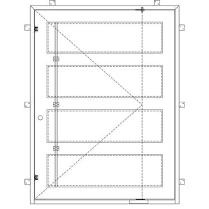 Diagram of PINKYS Air 19 double entry iron door with 3 horizontal bars running throughout the design