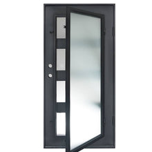 Load image into Gallery viewer, Showing back glass open on PINKYS Air 19 single flat iron door with 3 horizontal bars running throughout the design