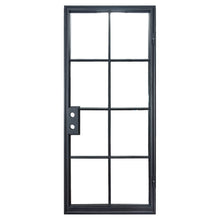 Load image into Gallery viewer, Single iron door with 8 glass window-paned panels. Door is thermally broken to protect from extreme weather.