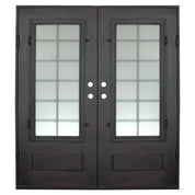 Bronx bronze color exterior iron double square top entry door.