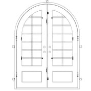 Bronx thermally broken full arch top iron double entry door with glass.