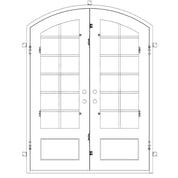 Bronx black colored arched top metal entry door with thermal barrier and glass.