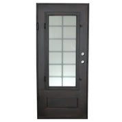 Bronx Single flat top door with thick double-pane glass and ornate metalwork.