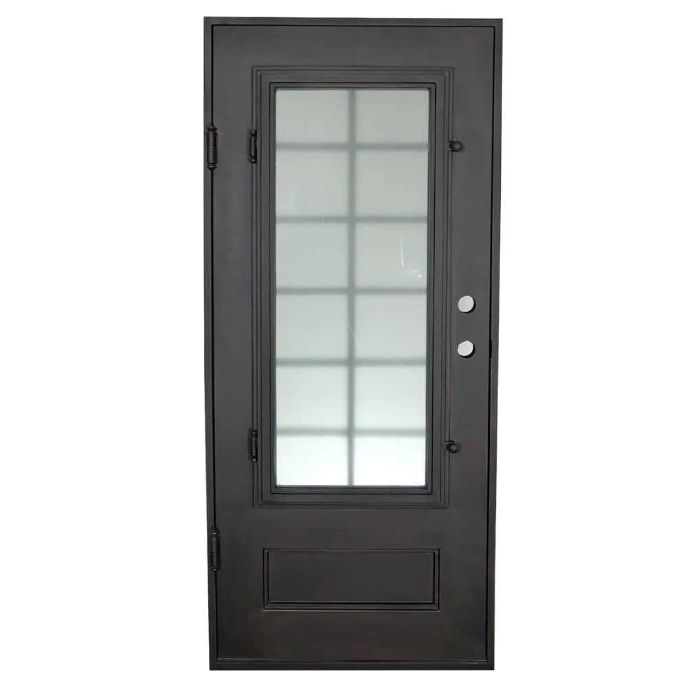 Bronx thermally broken single metal door with thick glass in black color.