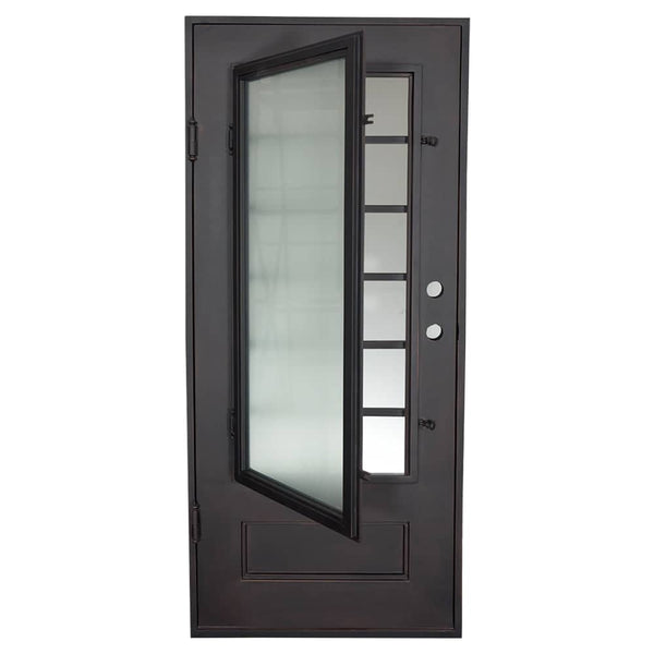 Bronx single flat metal door thermally broken in black with dual-pane glass.