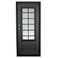Single exterior door made of iron with a thick frame and a single 12-paned window. Door is thermally broken to protect from extreme weather.