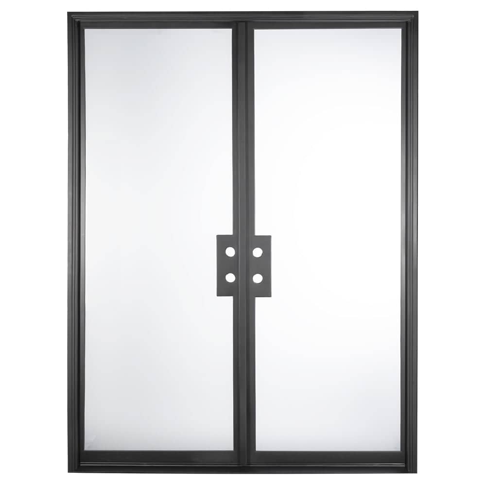 Double door with a single pane of glass on each side. Door is thermally broken to protect from extreme weather.
