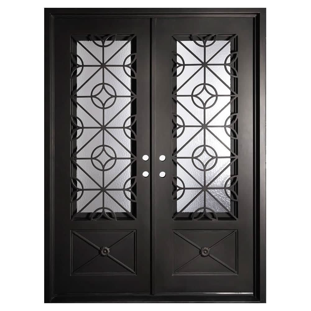 Baily architectural iron double door with square top and glass.