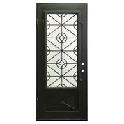 Baily Pre-hung black iron flat top single door with thick glass.