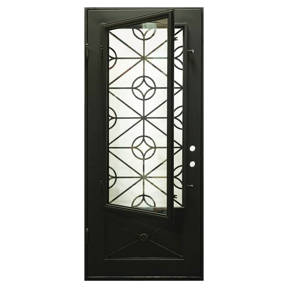 Baily single swinging door for cold weather in matte black.