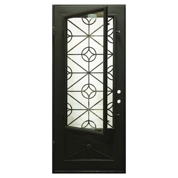 Baily single swinging door for cold weather in matte black.