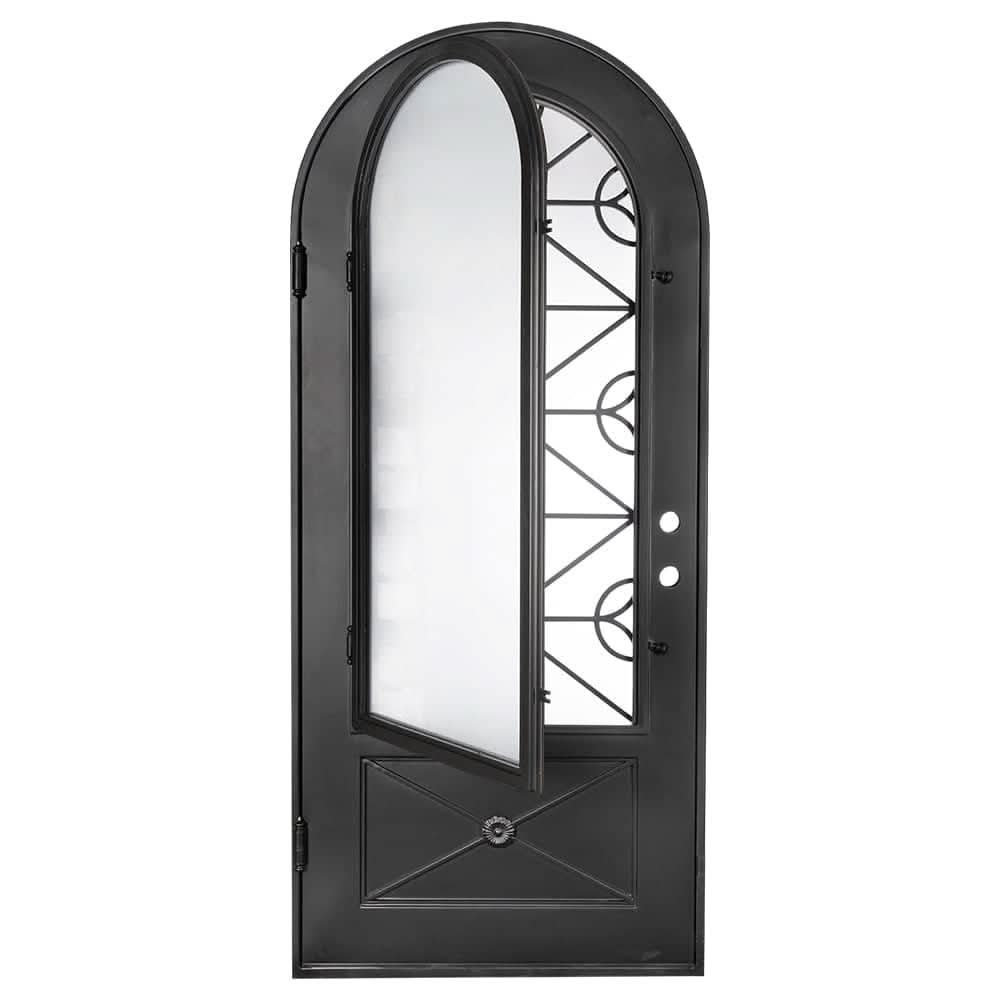 Baily single round top swing door with energy efficient glass.
