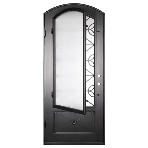 Baily black finished curved top single exterior door with thermal barrier.