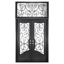 Load image into Gallery viewer, PINKYS Beverly Double Flat Top black steel door w/ flat top Transom