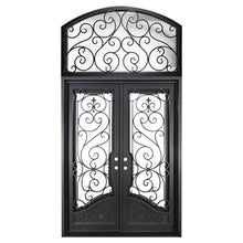 Load image into Gallery viewer, PINKYS Beverly Double Flat Top Black Steel Door w/ Arch Transom