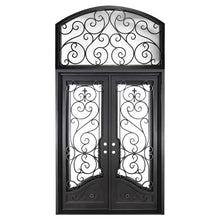 Load image into Gallery viewer, PINKYS Beverly Double Flat Top black steel door w/ arch Transom