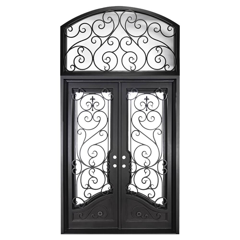 PINKYS Beverly black double flat top steel door w/ arch transom