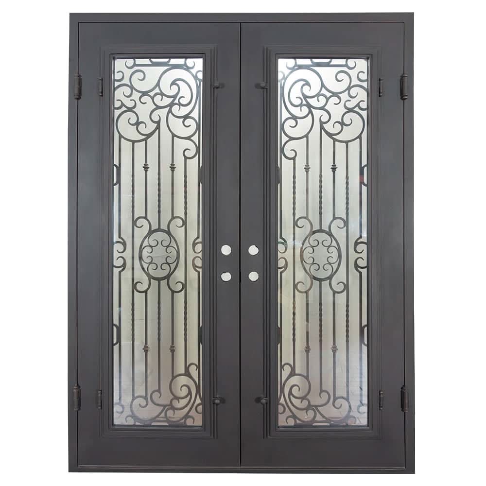 Blackbird black iron double door with flat top and dual-pane energy efficient glass.