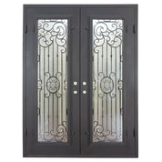 Blackbird black iron double door with flat top and dual-pane energy efficient glass.