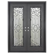 Blackbird pre-hung bronze color wrought iron double square top front door.