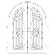 Blackbird full arch top iron double entry door with glass.