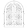 Double entryway doors made with a thick iron and steel frame and two full-panel windows behind an intricate iron design, and a full arch on top. Doors are thermally broken to protect from extreme weather.
