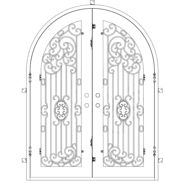 Blackbird radius top iron entry door with thermal barrier.