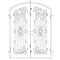 Double entryway doors made with a thick iron and steel frame, two full-panel windows behind an intricate iron design, and a slight arch at the top. Doors are thermally broken to protect from extreme weather.